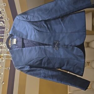 Jovani Silk Midnight Blue Embellished Blazer